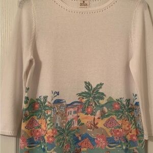 Appleseed's White Sweatshirt with Colorful Tropical Print